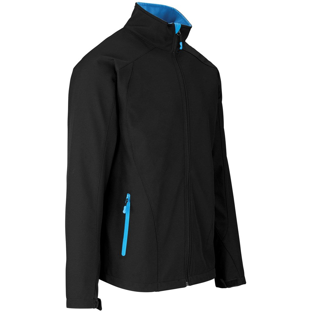 Mens Geneva Softshell Jacket - Black Cyan - Brand your company Logo! Get a quote - Promo Lingo