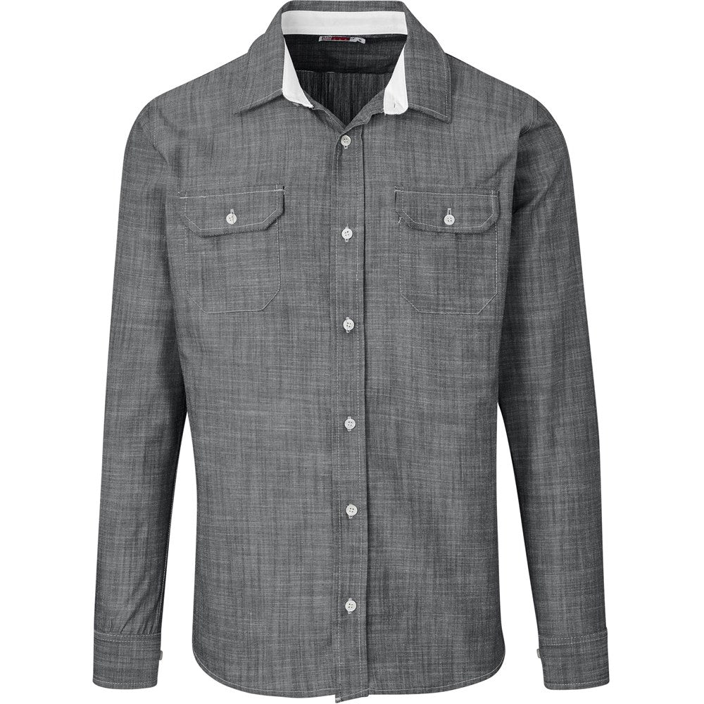 Mens Long Sleeve Windsor Shirt - Grey - Brand your company Logo! Get a quote - Promo Lingo