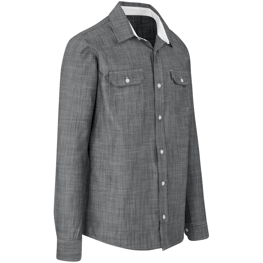 Mens Long Sleeve Windsor Shirt - Grey - Brand your company Logo! Get a quote - Promo Lingo