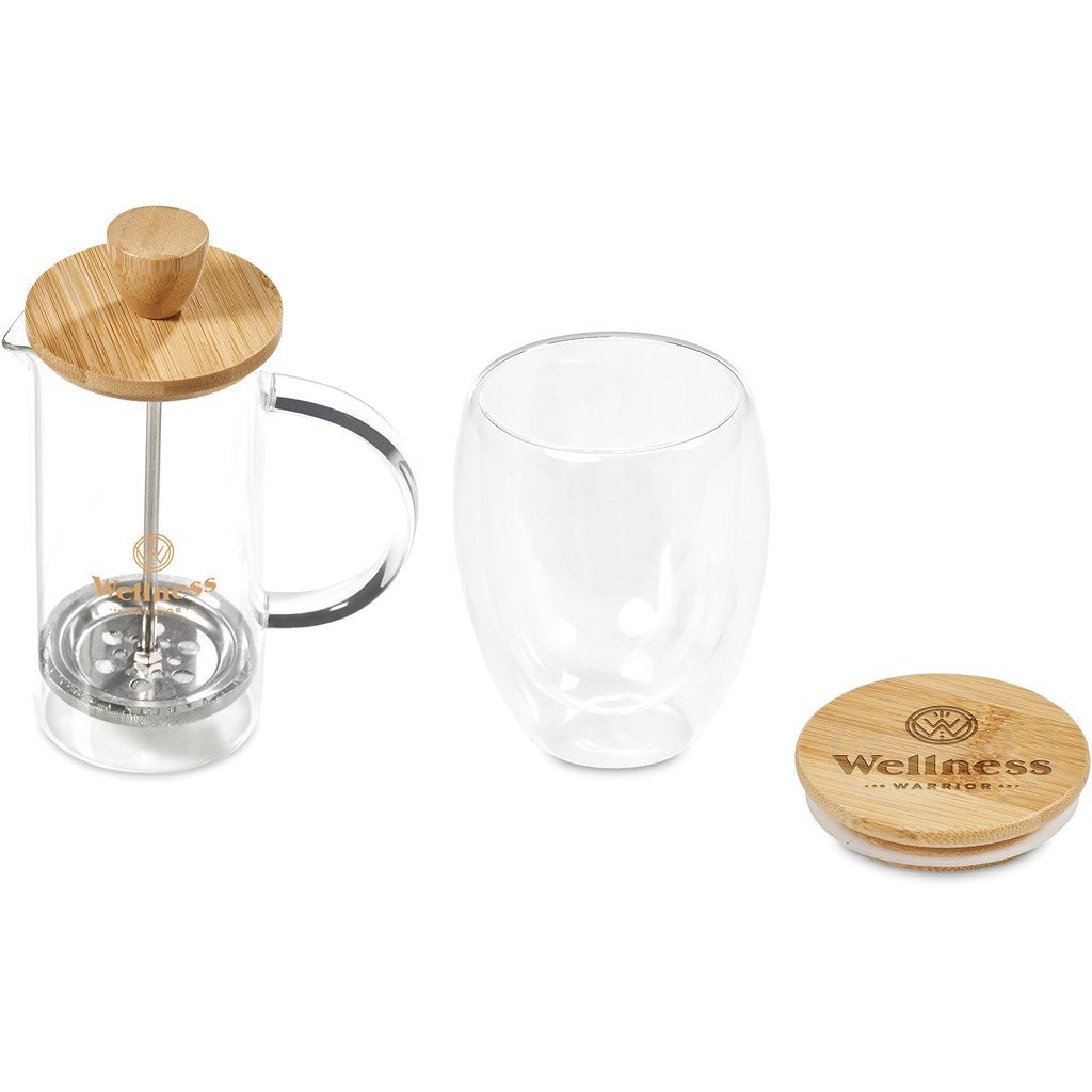 Okiyo Aibo Glass & Bamboo Coffee Set for Stylish Sips - Brand your company Logo! Get a quote - Promo Lingo
