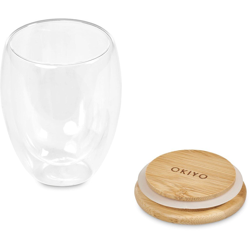 Okiyo Aibo Glass & Bamboo Coffee Set for Stylish Sips - Brand your company Logo! Get a quote - Promo Lingo