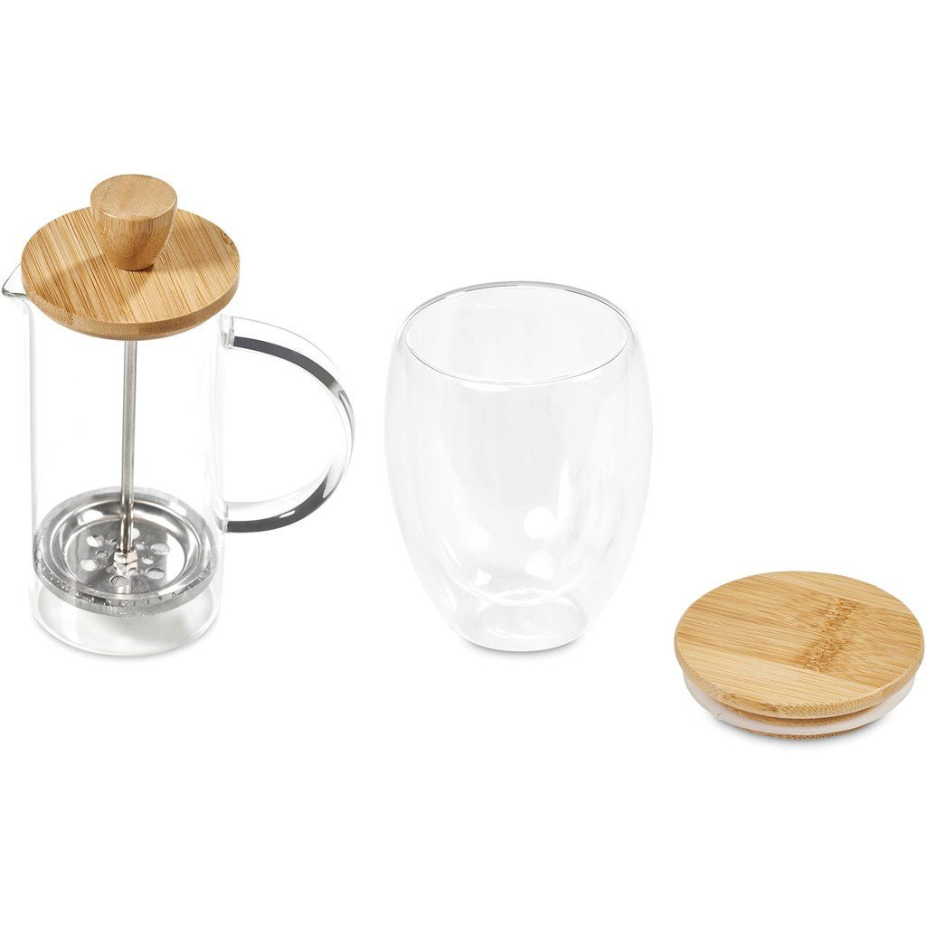 Okiyo Aibo Glass & Bamboo Coffee Set for Stylish Sips - Brand your company Logo! Get a quote - Promo Lingo