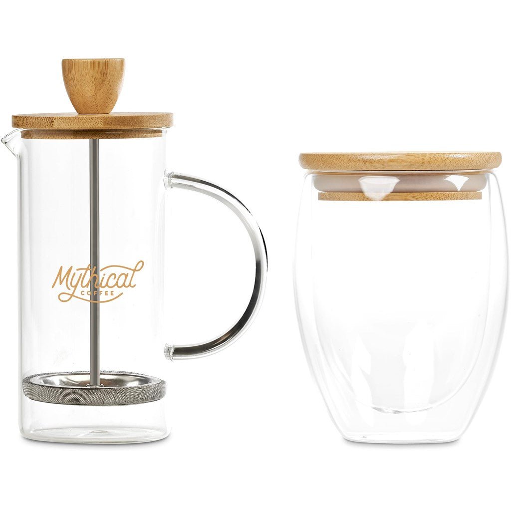 Okiyo Aibo Glass & Bamboo Coffee Set for Stylish Sips - Brand your company Logo! Get a quote - Promo Lingo