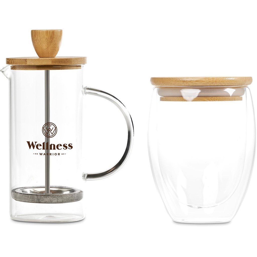 Okiyo Aibo Glass & Bamboo Coffee Set for Stylish Sips - Brand your company Logo! Get a quote - Promo Lingo
