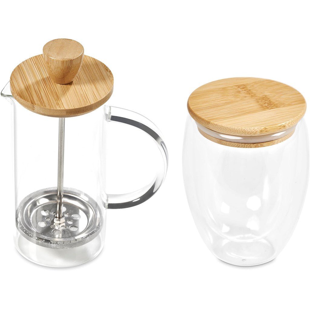 Okiyo Aibo Glass & Bamboo Coffee Set for Stylish Sips - Brand your company Logo! Get a quote - Promo Lingo