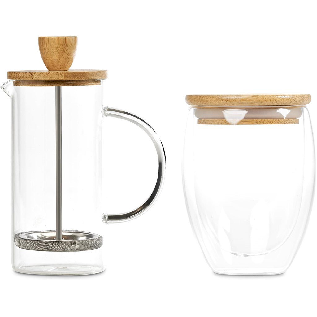 Okiyo Aibo Glass & Bamboo Coffee Set for Stylish Sips - Brand your company Logo! Get a quote - Promo Lingo