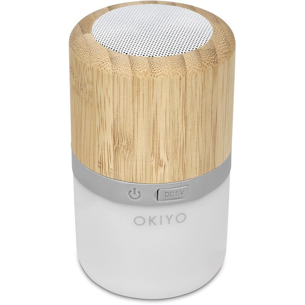 Okiyo Heiwa Bamboo Bluetooth Speaker & Night Light - Brand your company Logo! Get a quote - Promo Lingo