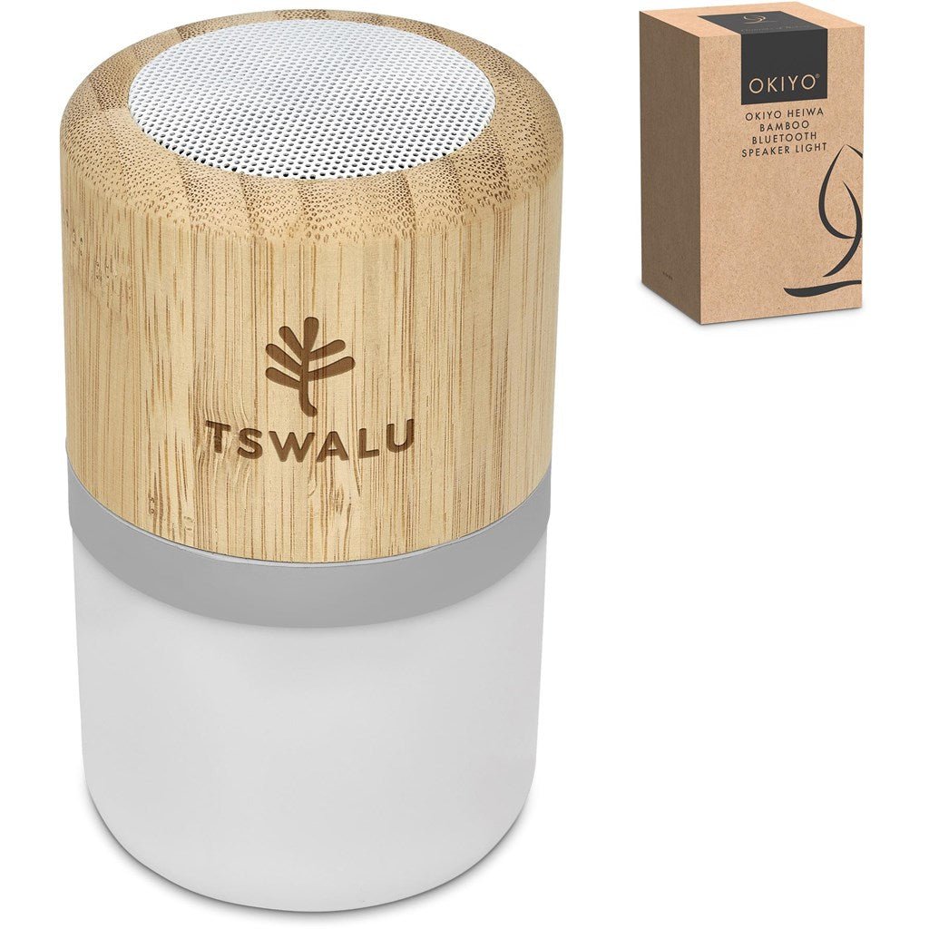 Okiyo Heiwa Bamboo Bluetooth Speaker & Night Light - Brand your company Logo! Get a quote - Promo Lingo