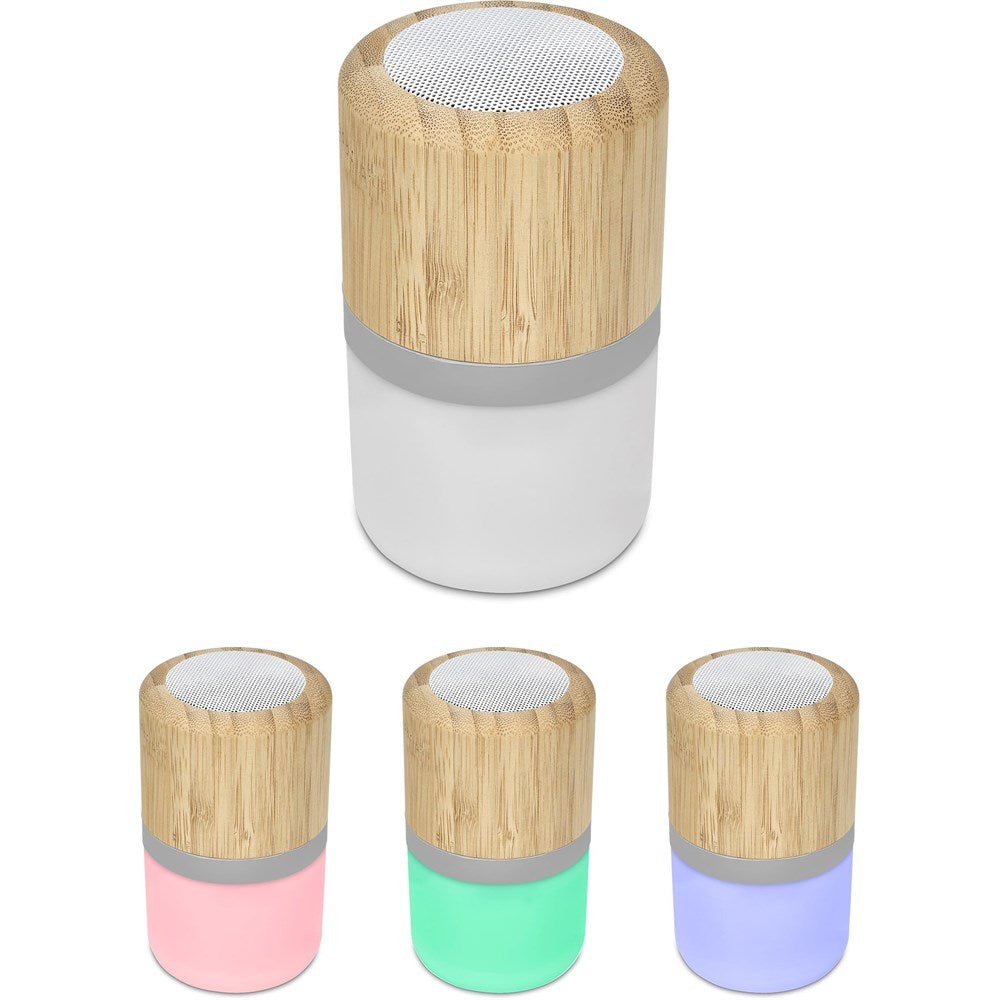 Okiyo Heiwa Bamboo Bluetooth Speaker & Night Light - Brand your company Logo! Get a quote - Promo Lingo