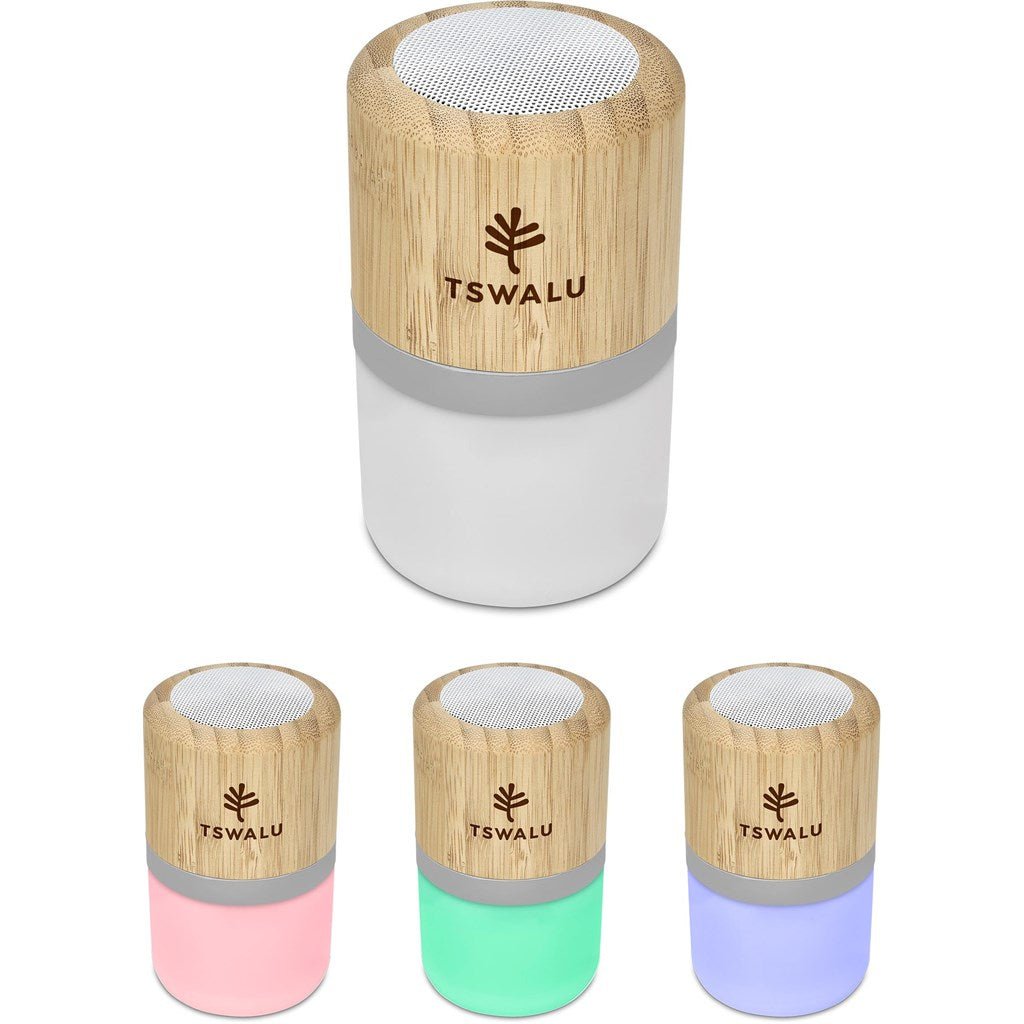 Okiyo Heiwa Bamboo Bluetooth Speaker & Night Light - Brand your company Logo! Get a quote - Promo Lingo
