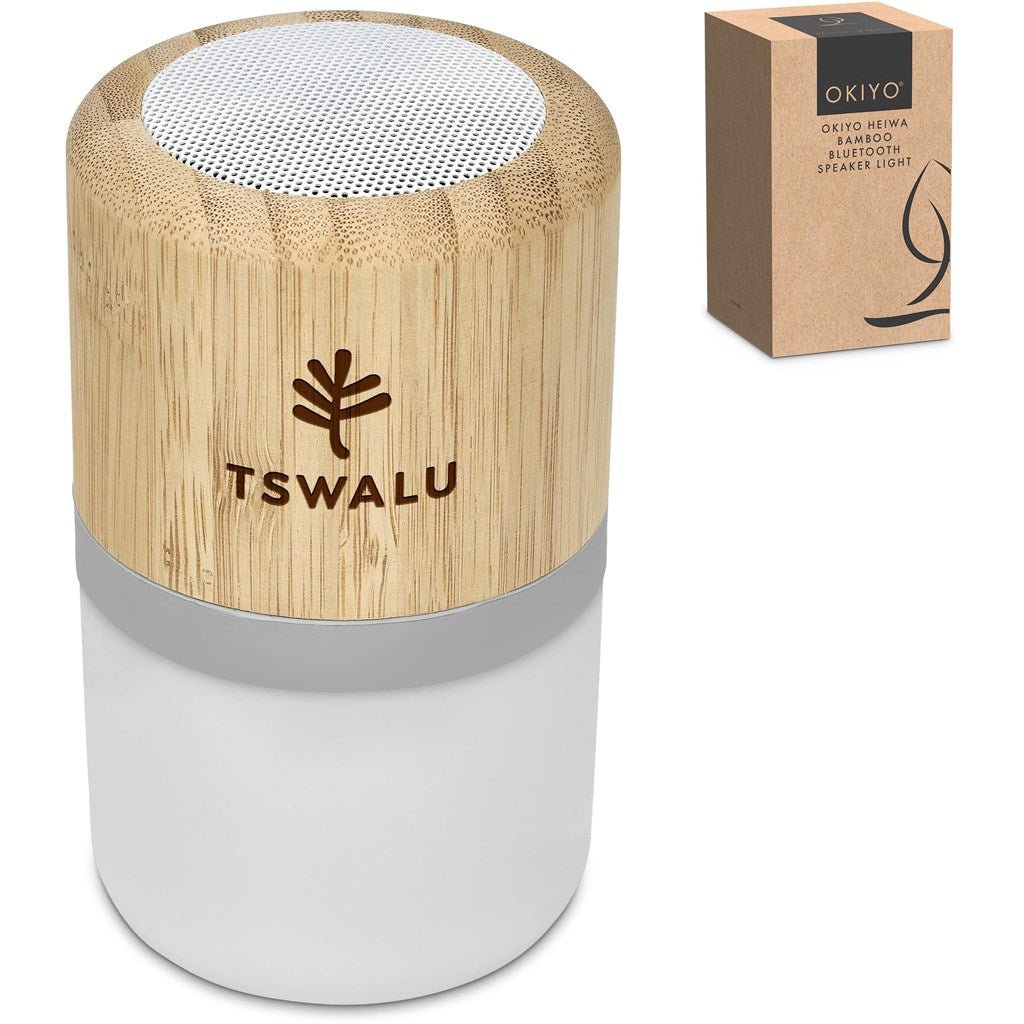 Okiyo Heiwa Bamboo Bluetooth Speaker & Night Light - Brand your company Logo! Get a quote - Promo Lingo