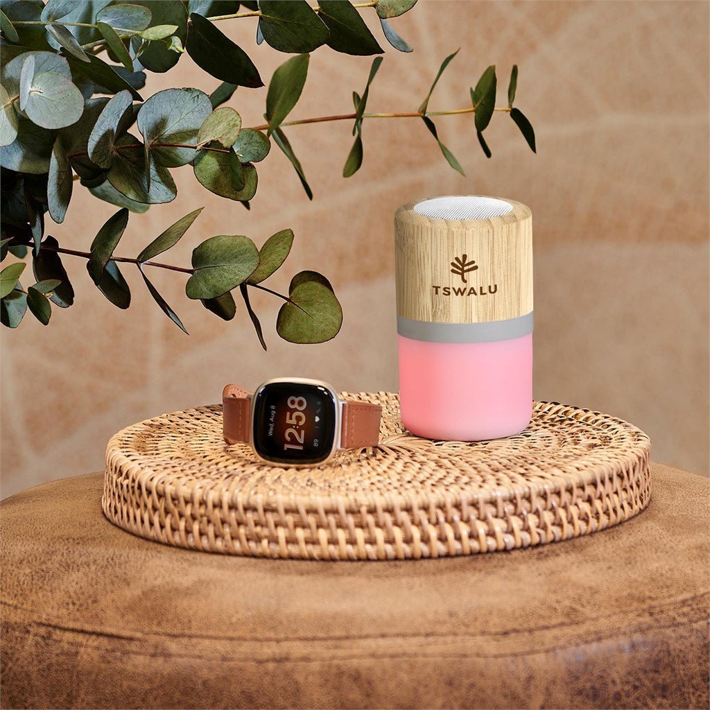 Okiyo Heiwa Bamboo Bluetooth Speaker & Night Light - Brand your company Logo! Get a quote - Promo Lingo