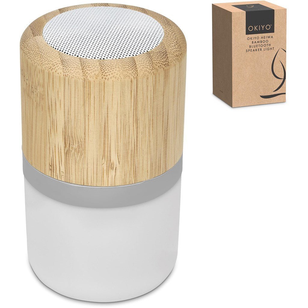 Okiyo Heiwa Bamboo Bluetooth Speaker & Night Light - Brand your company Logo! Get a quote - Promo Lingo