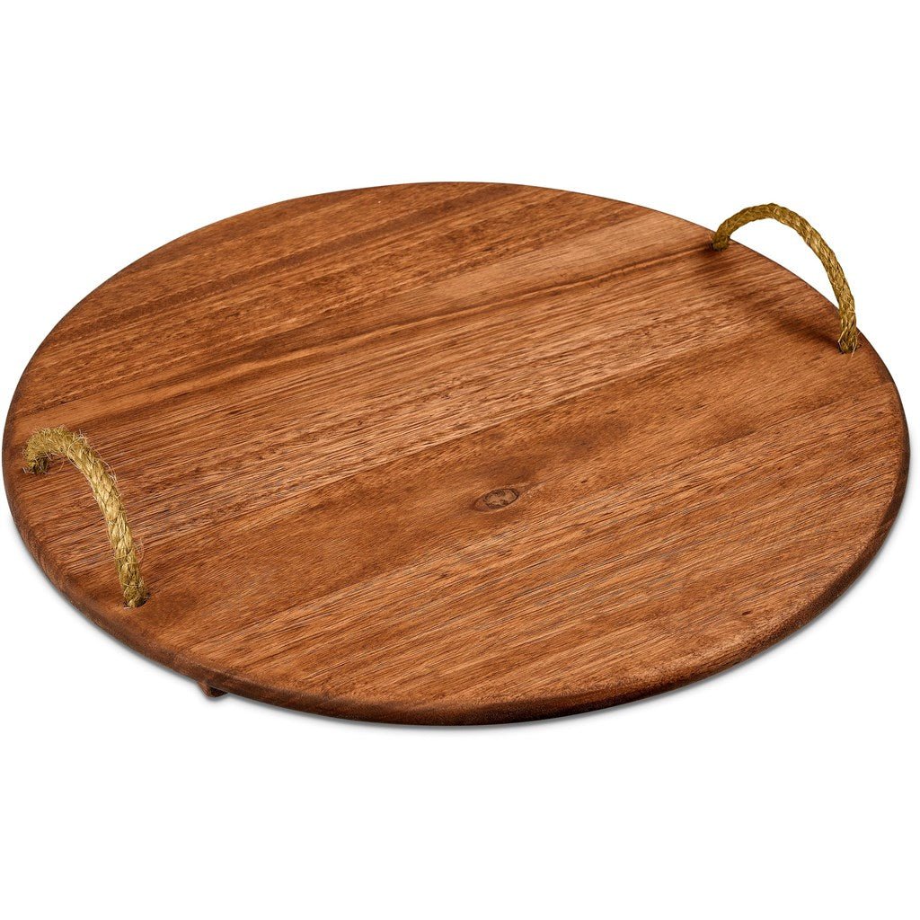 Okiyo Homegrown Large Round Hardwood Food Platter Unique Charm - Brand your company Logo! Get a quote - Promo Lingo