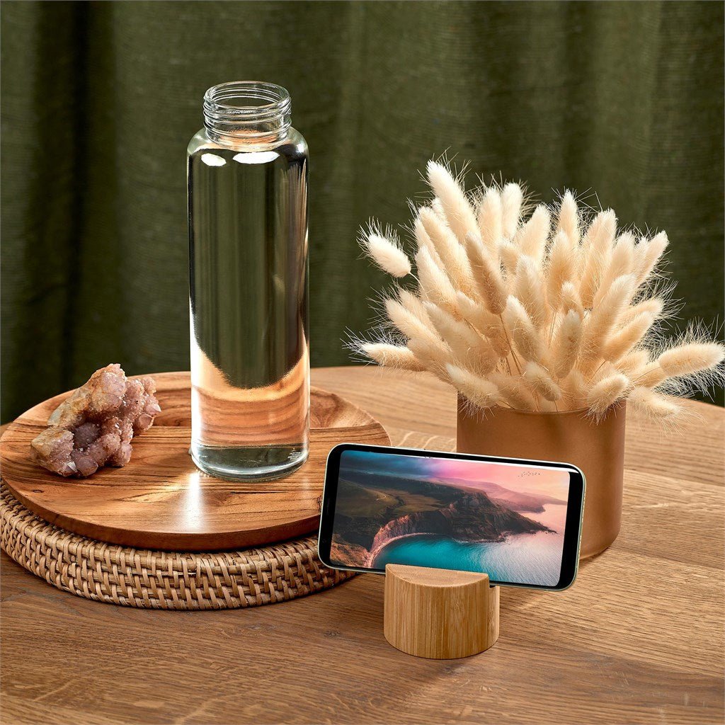 Okiyo Kenko Phone Stand Glass Water Bottle 700ml Design - Brand your company Logo! Get a quote - Promo Lingo