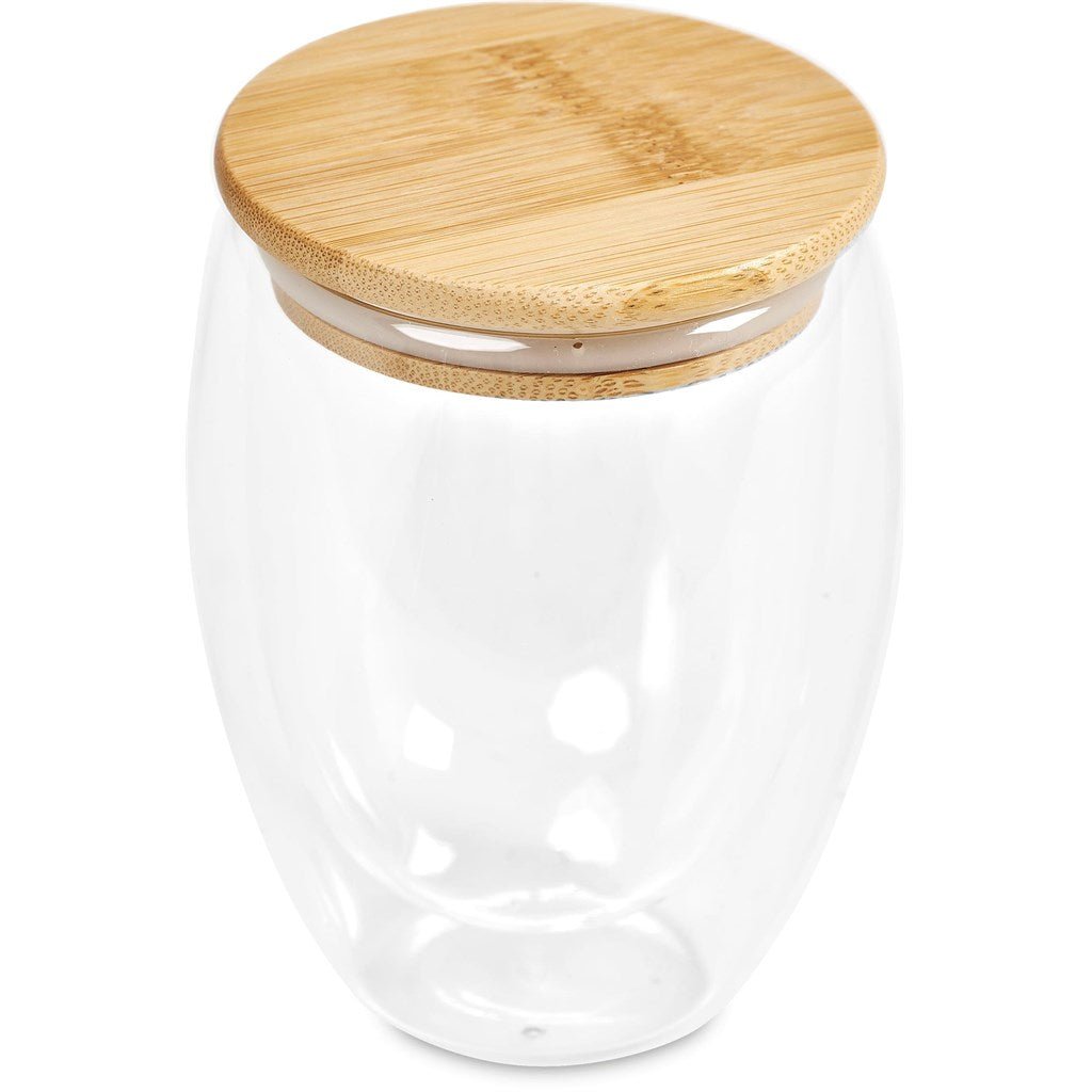 Okiyo Moco Glass & Bamboo Double - Wall Cup - 350ml Stylish - Brand your company Logo! Get a quote - Promo Lingo