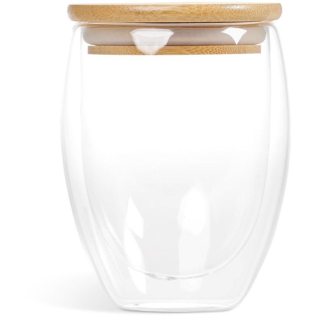 Okiyo Moco Glass & Bamboo Double - Wall Cup - 350ml Stylish - Brand your company Logo! Get a quote - Promo Lingo