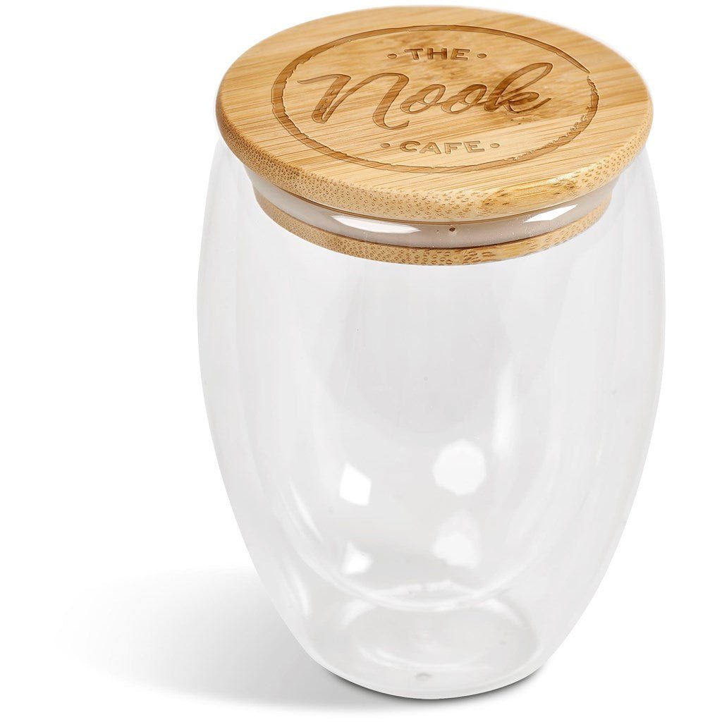 Okiyo Moco Glass & Bamboo Double - Wall Cup - 350ml Stylish - Brand your company Logo! Get a quote - Promo Lingo