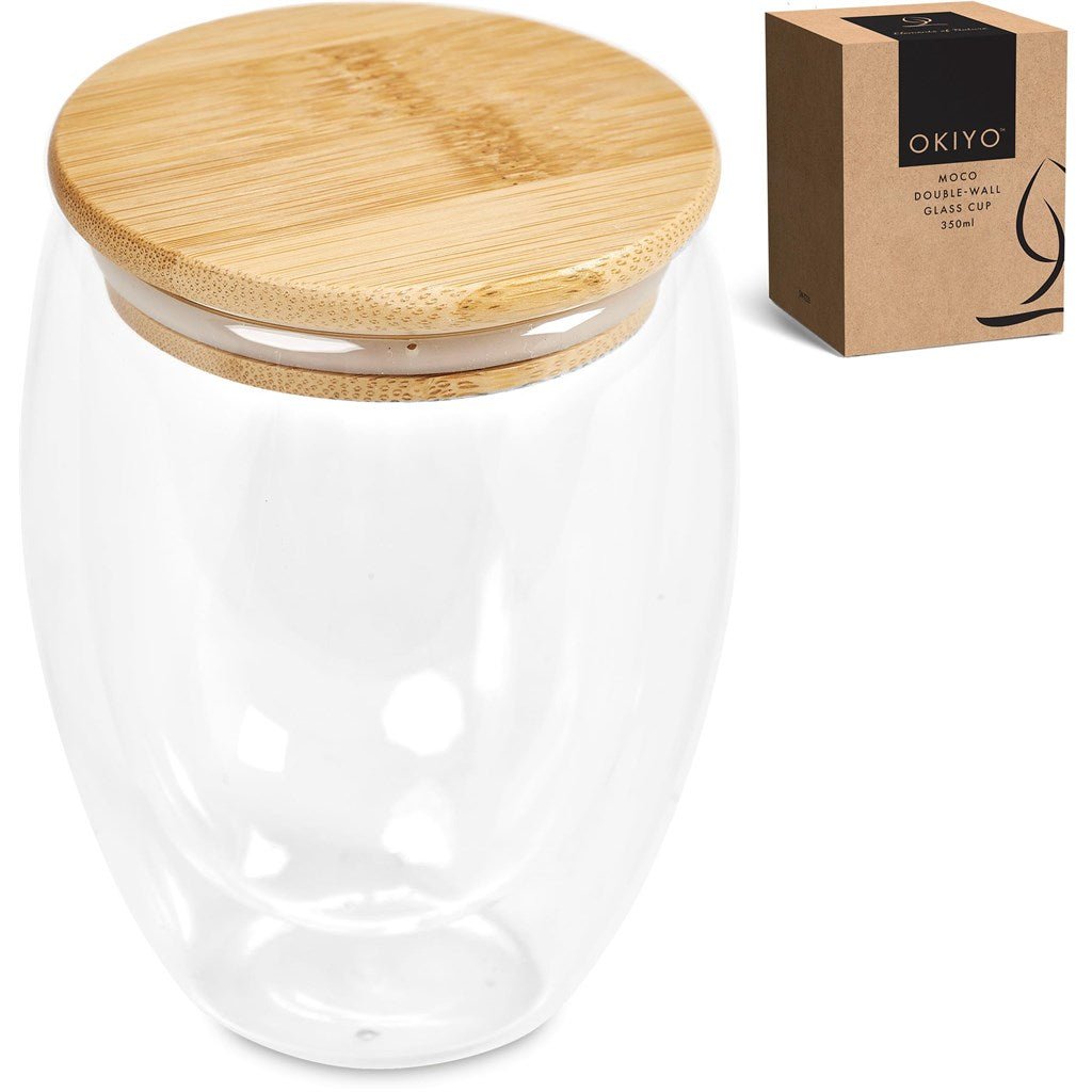 Okiyo Moco Glass & Bamboo Double - Wall Cup - 350ml Stylish - Brand your company Logo! Get a quote - Promo Lingo