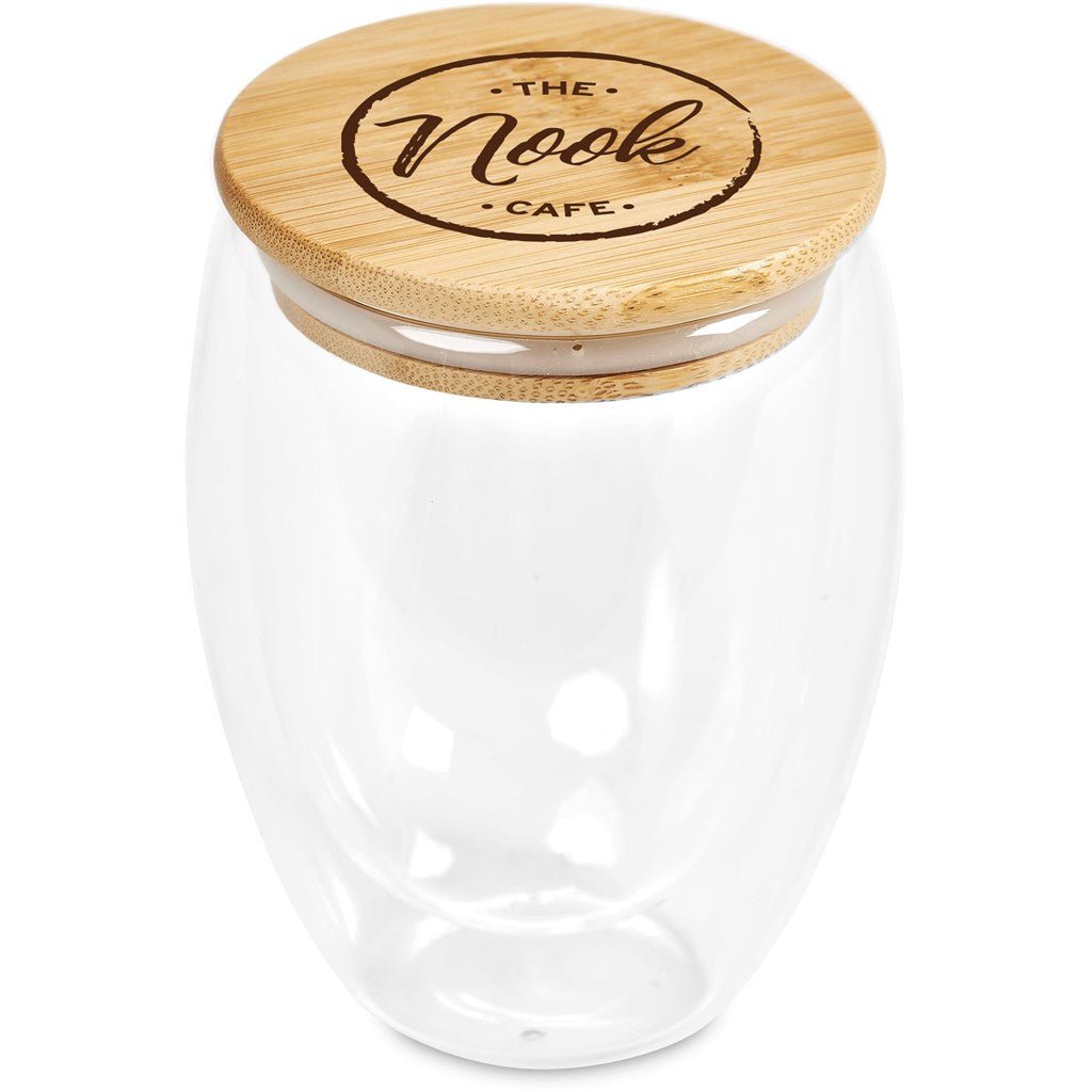 Okiyo Moco Glass & Bamboo Double - Wall Cup - 350ml Stylish - Brand your company Logo! Get a quote - Promo Lingo