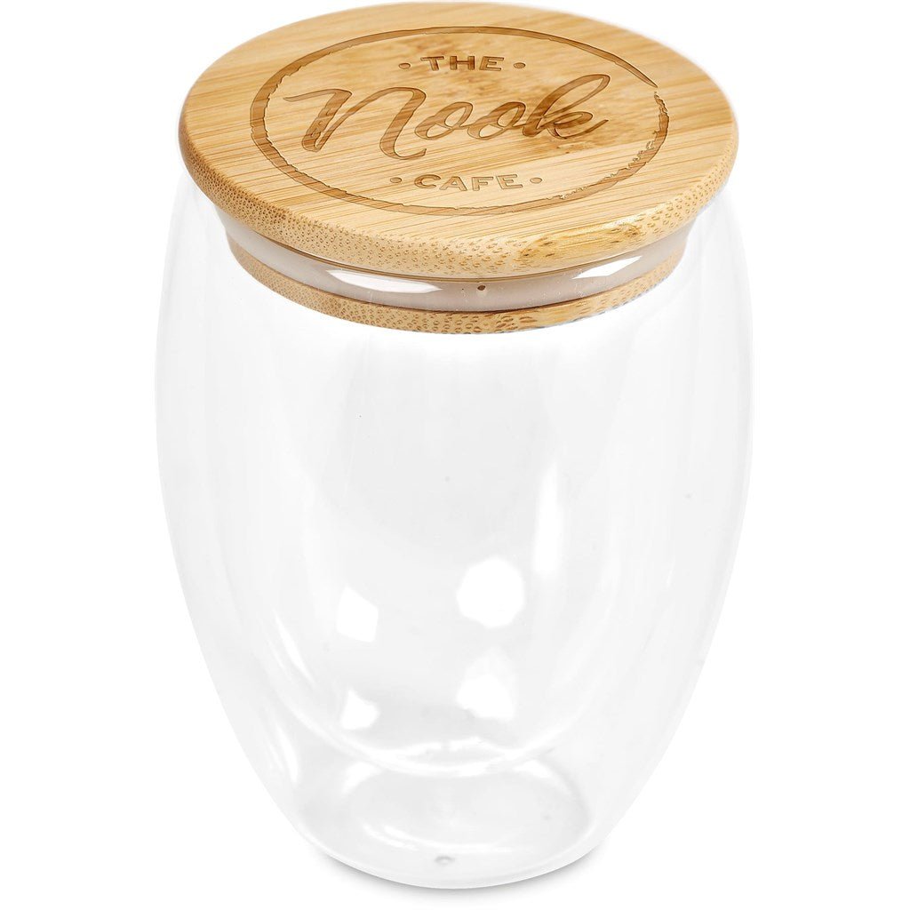 Okiyo Moco Glass & Bamboo Double - Wall Cup - 350ml Stylish - Brand your company Logo! Get a quote - Promo Lingo