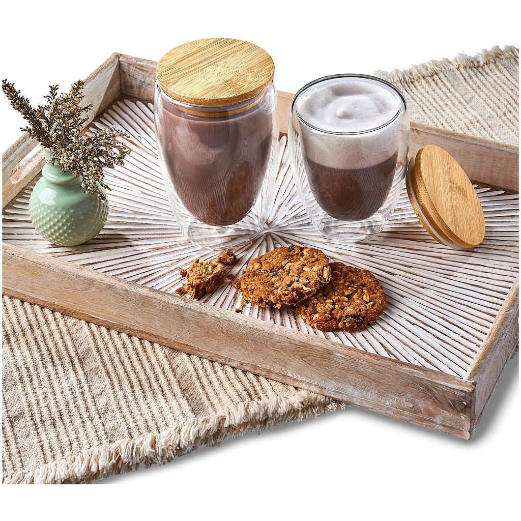 Okiyo Moco Glass & Bamboo Double - Wall Cup - 350ml Stylish - Brand your company Logo! Get a quote - Promo Lingo
