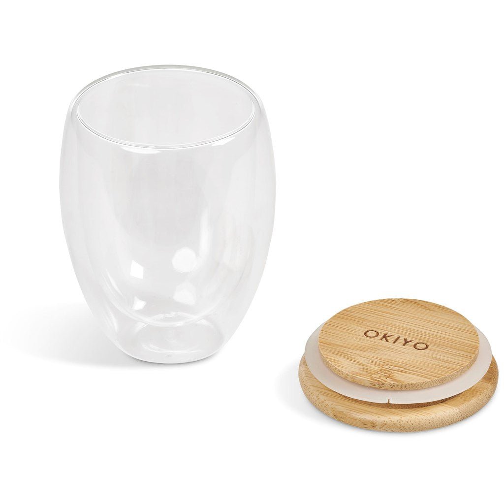 Okiyo Moco Glass & Bamboo Double - Wall Cup - 350ml Stylish - Brand your company Logo! Get a quote - Promo Lingo
