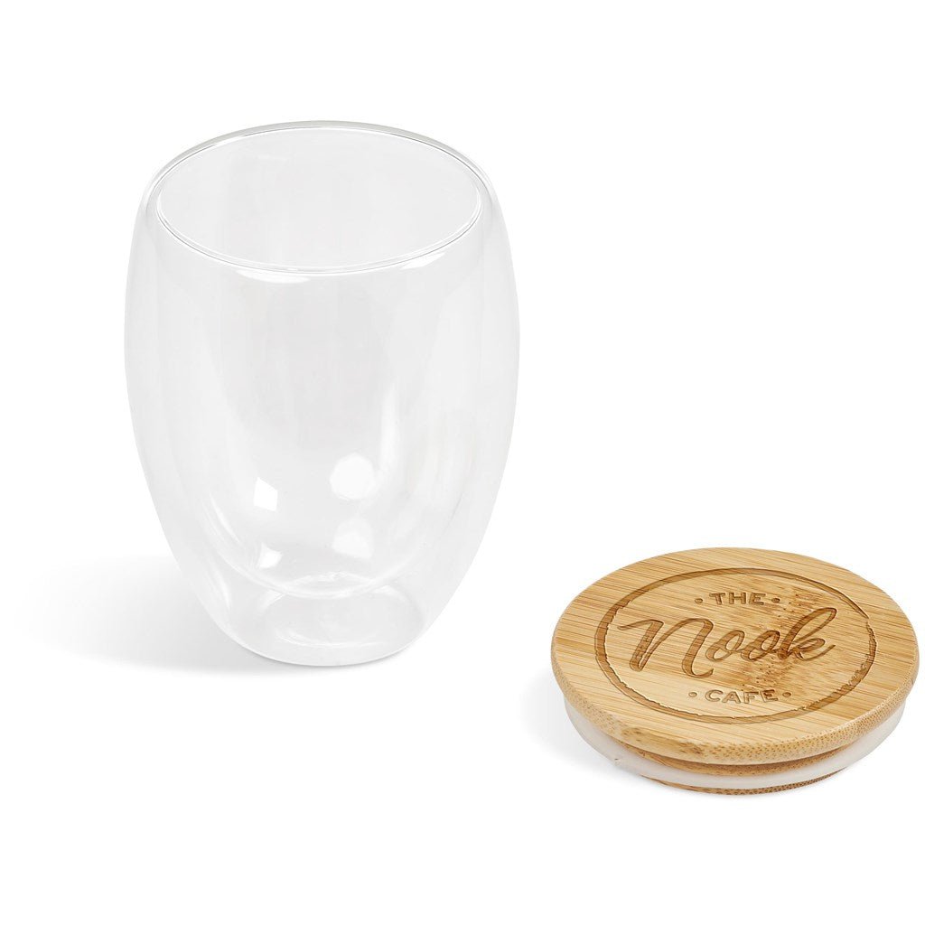 Okiyo Moco Glass & Bamboo Double - Wall Cup - 350ml Stylish - Brand your company Logo! Get a quote - Promo Lingo
