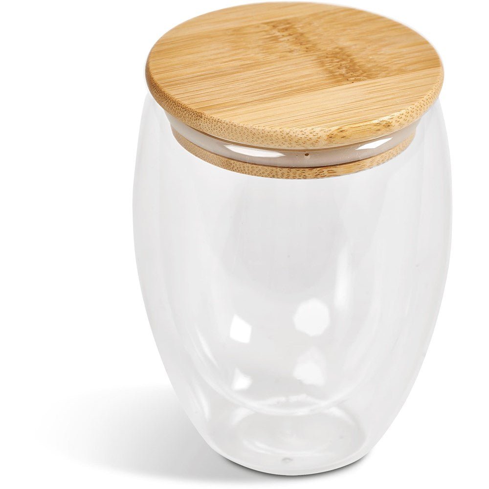 Okiyo Moco Glass & Bamboo Double - Wall Cup - 350ml Stylish - Brand your company Logo! Get a quote - Promo Lingo