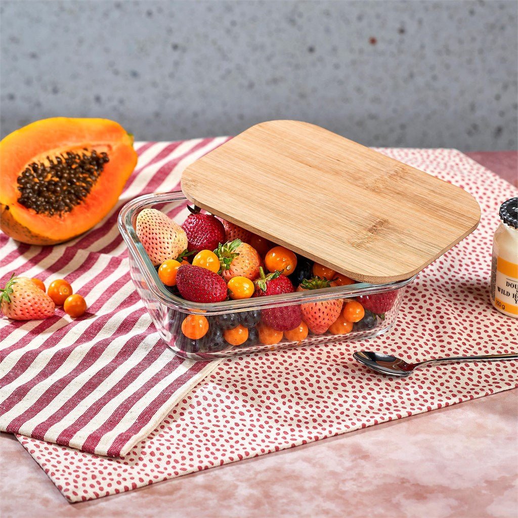 Okiyo Moshi Glass & Bamboo Lunch Box with Secure Seal - Brand your company Logo! Get a quote - Promo Lingo