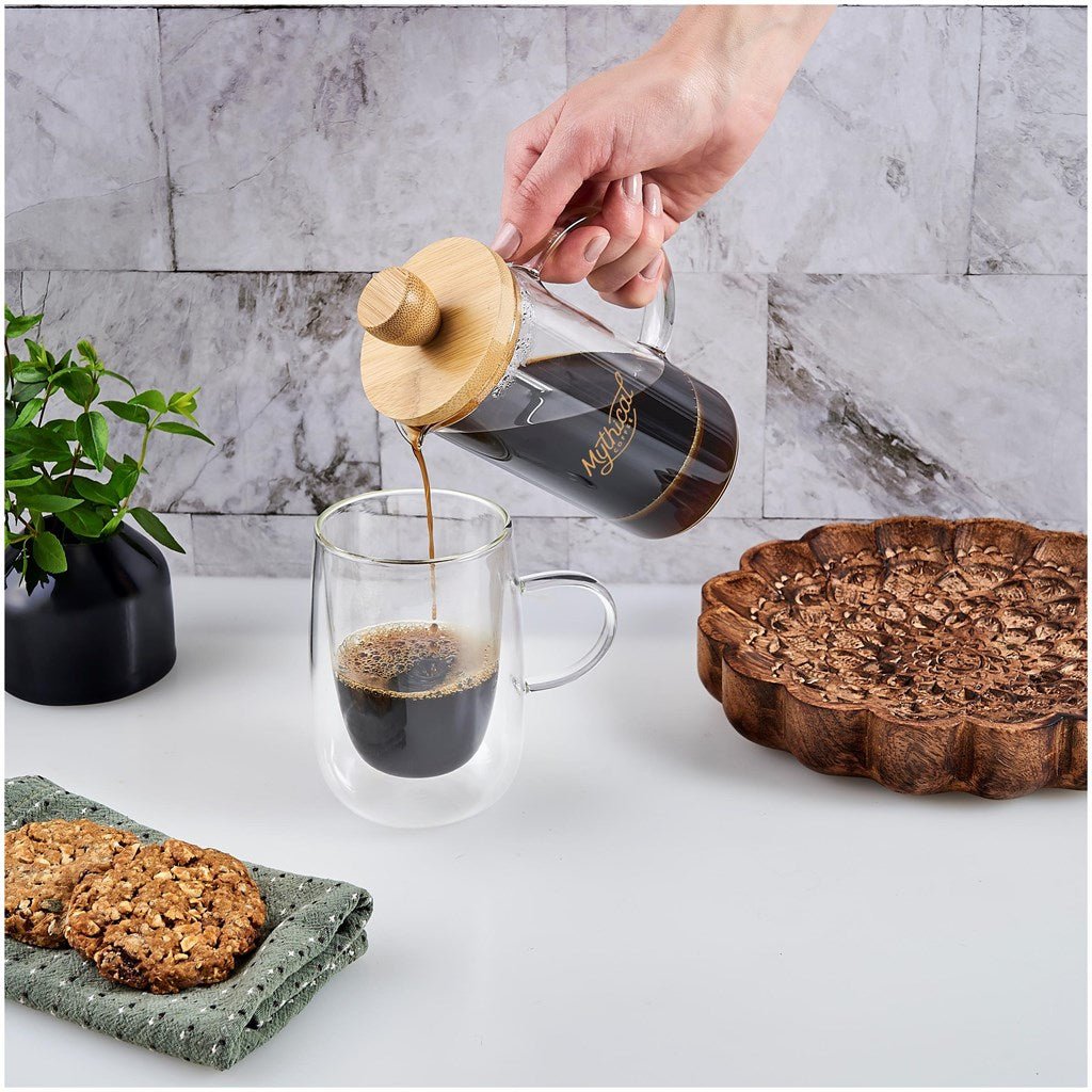 Okiyo Osu Glass & Bamboo Coffee Plunger - 350ml Brew - Brand your company Logo! Get a quote - Promo Lingo