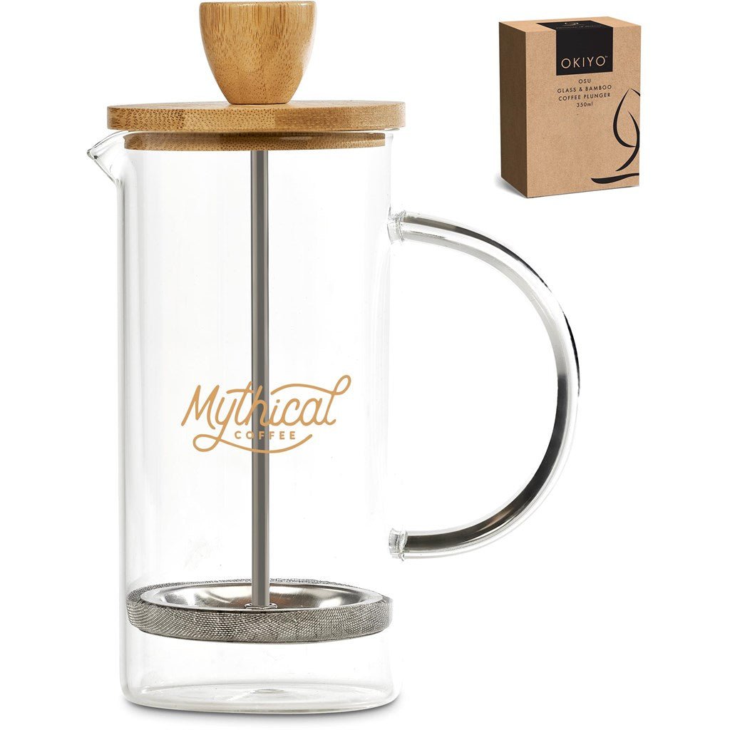 Okiyo Osu Glass & Bamboo Coffee Plunger - 350ml Brew - Brand your company Logo! Get a quote - Promo Lingo