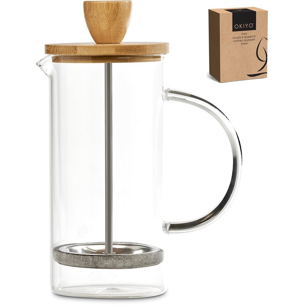 Okiyo Osu Glass & Bamboo Coffee Plunger - 350ml Brew - Brand your company Logo! Get a quote - Promo Lingo