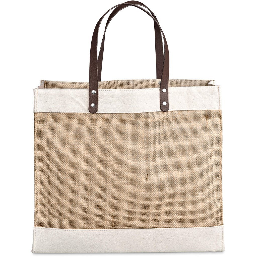 Okiyo Reza Jute & Cotton Tote with Leather Handles Stylish - Brand your company Logo! Get a quote - Promo Lingo