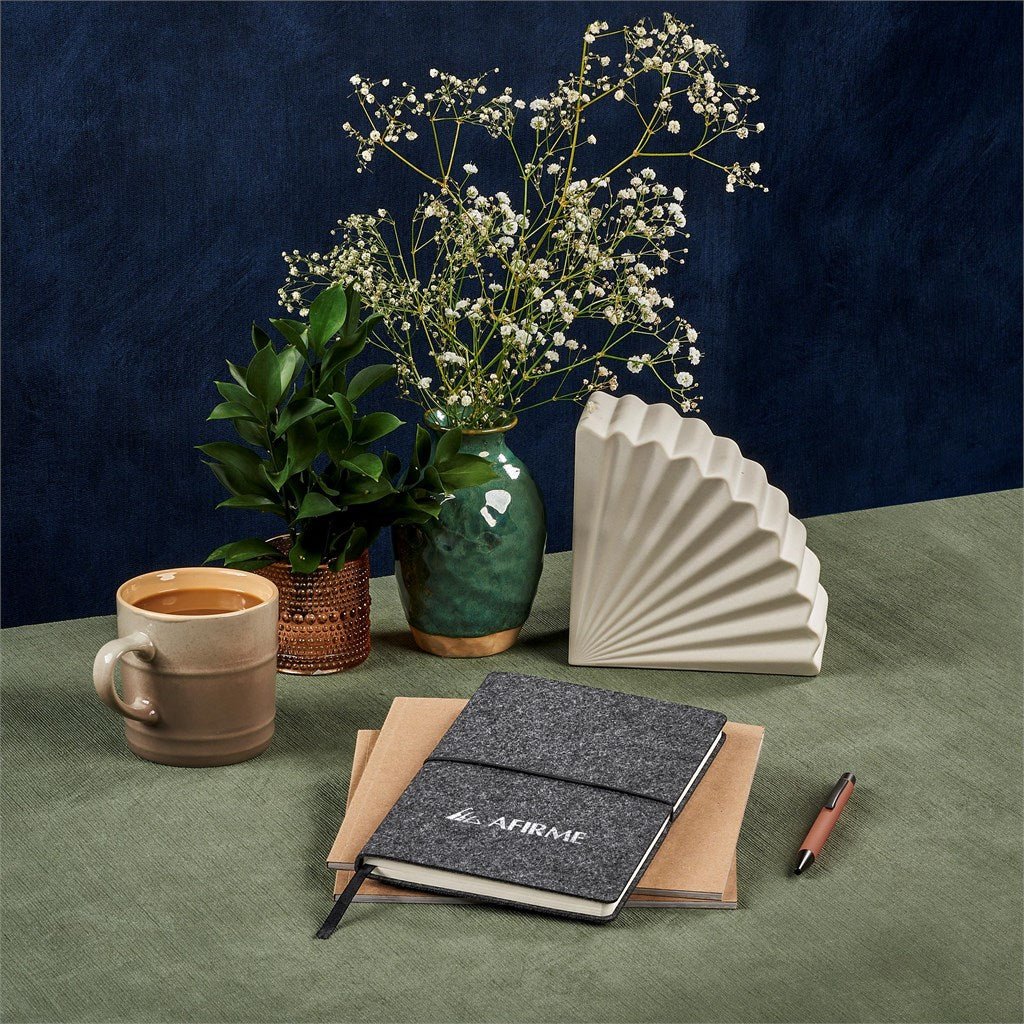 Okiyo Rika Recycled PET Felt A5 Soft Cover Notebook - Brand your company Logo! Get a quote - Promo Lingo