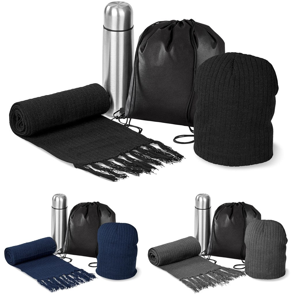 Piper Winter Set: Cozy Beanie, Scarf, and Flask Bundle - Brand your company Logo! Get a quote - Promo Lingo