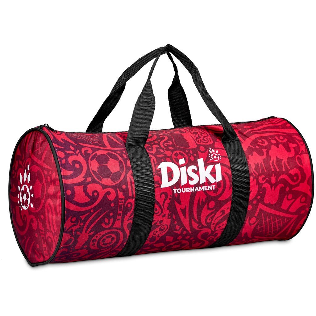 Pre - Printed Sample Hoppla Carter Barrel Sport Bag - Brand your company Logo! Get a quote - Promo Lingo