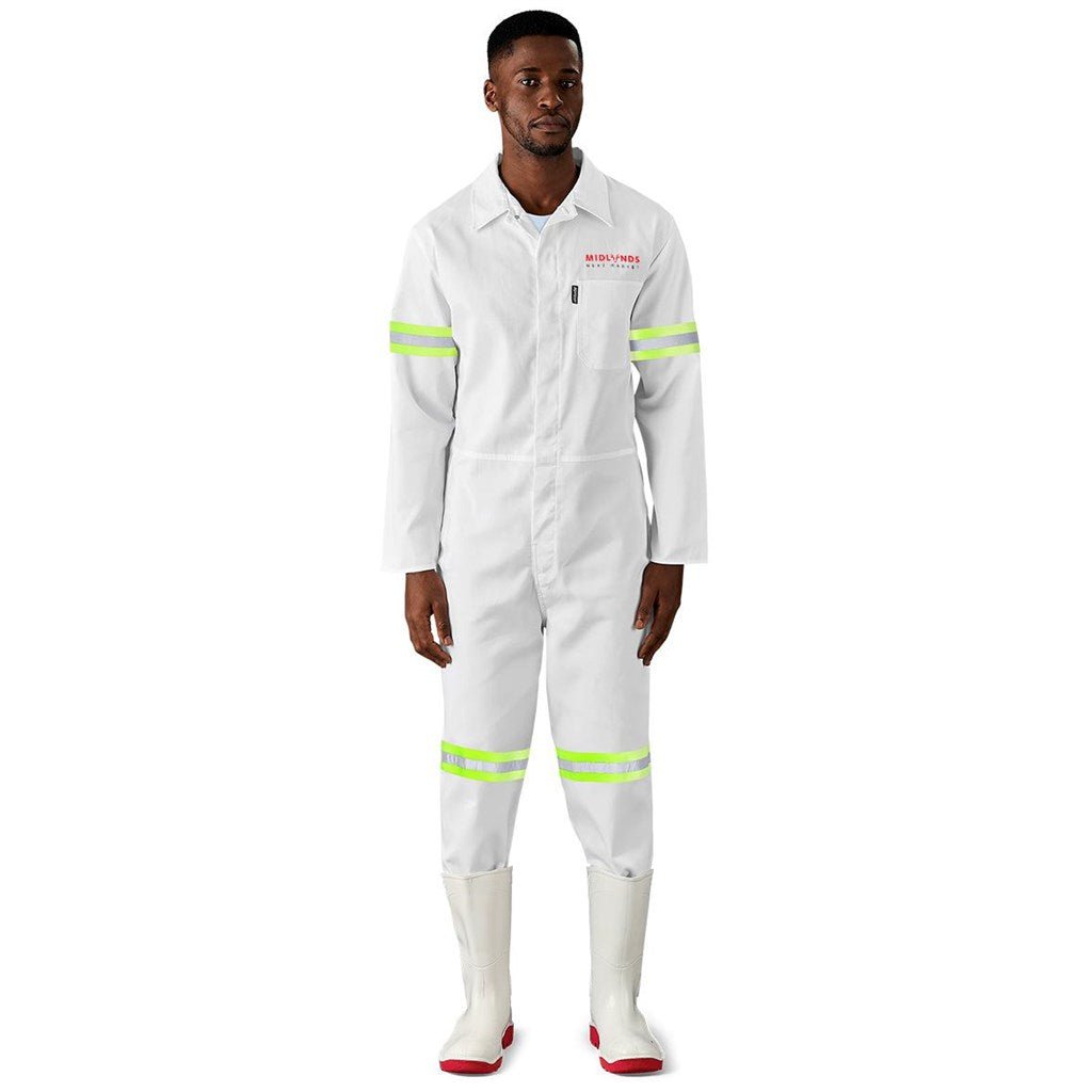 Safety Polycotton Boiler Suit - Reflective Arms Legs & Back - Yellow Tape - Brand your company Logo! Get a quote - Promo Lingo