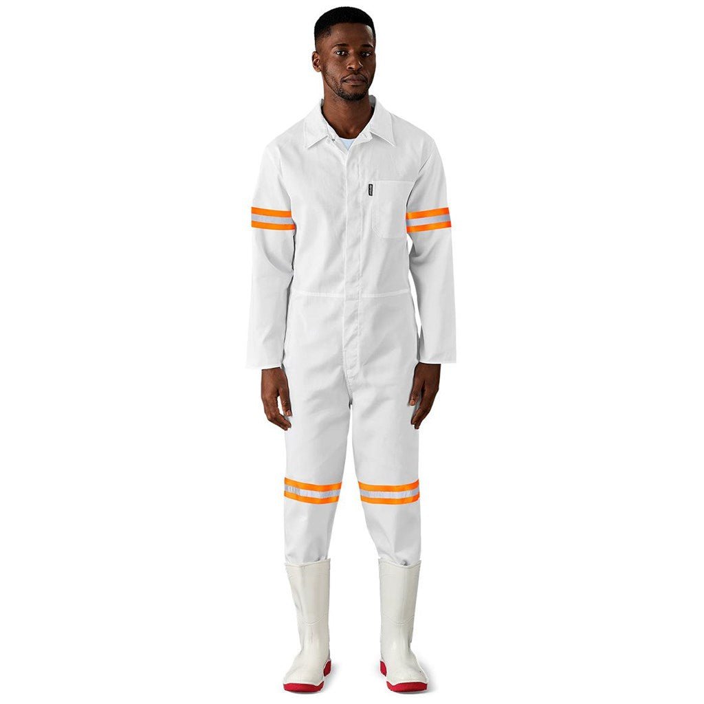 Safety Polycotton Boiler Suit - Reflective Arms & Legs - Orange Tape - Brand your company Logo! Get a quote - Promo Lingo
