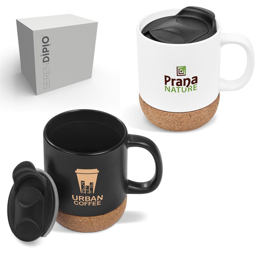 Serendipio Sienna Cork & Ceramic Coffee Mug - 340ml Insulated Design - Brand your company Logo! Get a quote - Promo Lingo
