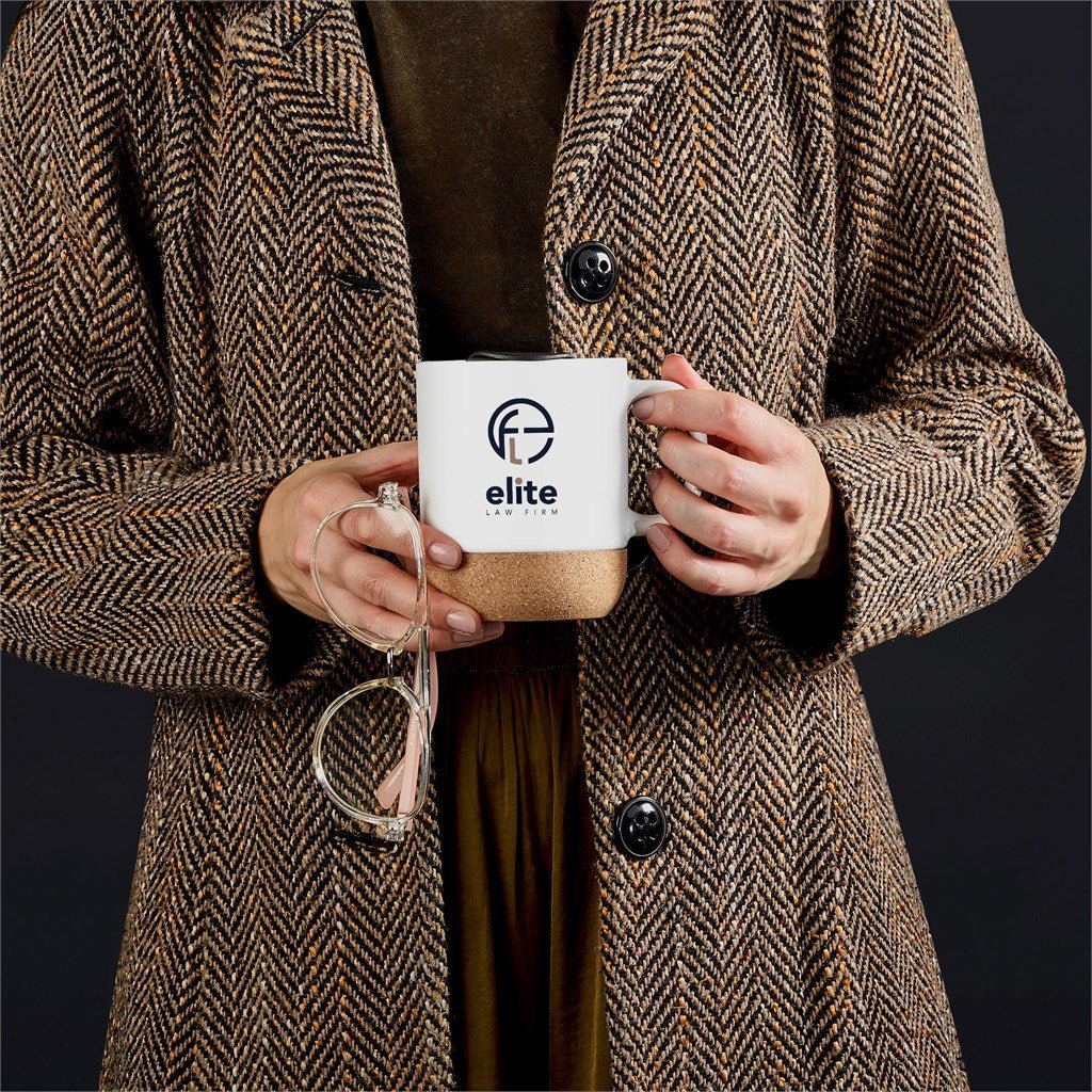 Serendipio Sienna Cork & Ceramic Sublimation Coffee Mug 340ml - Brand your company Logo! Get a quote - Promo Lingo