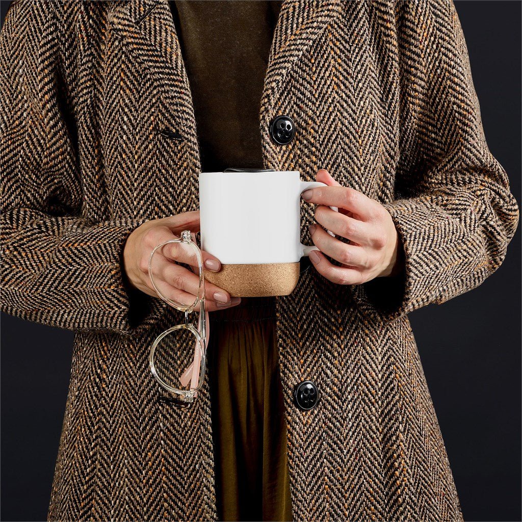 Serendipio Sienna Cork & Ceramic Sublimation Coffee Mug 340ml - Brand your company Logo! Get a quote - Promo Lingo