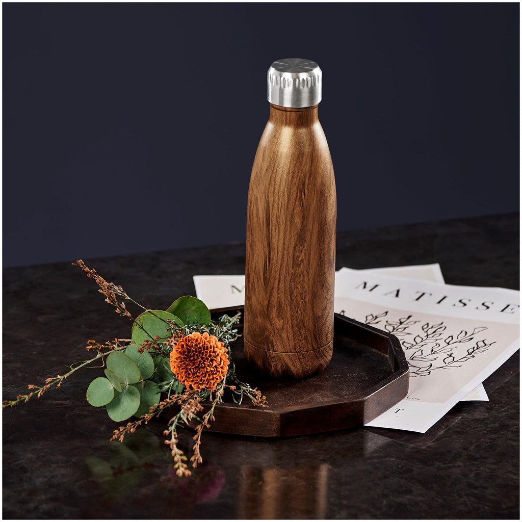 Serendipio Woodbury Stainless Steel Vacuum Water Bottle - 500ml Classic Wood Grain Design - Brand your company Logo! Get a quote - Promo Lingo