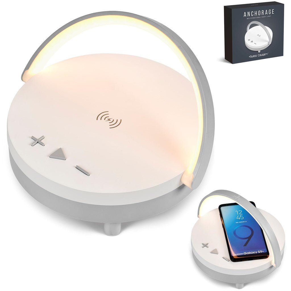 Swiss Cougar Anchorage Bluetooth Speaker, Wireless Charger & Night Light - Brand your company Logo! Get a quote - Promo Lingo