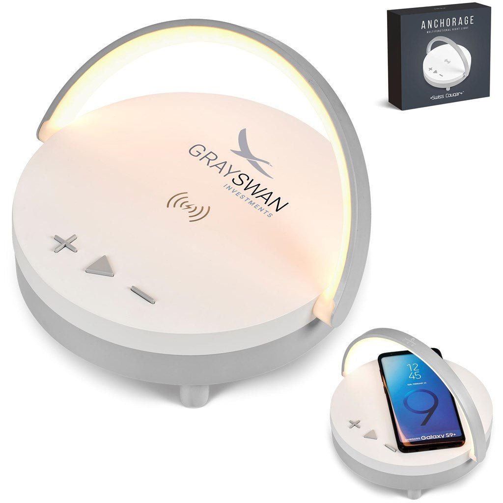 Swiss Cougar Anchorage Bluetooth Speaker, Wireless Charger & Night Light - Brand your company Logo! Get a quote - Promo Lingo