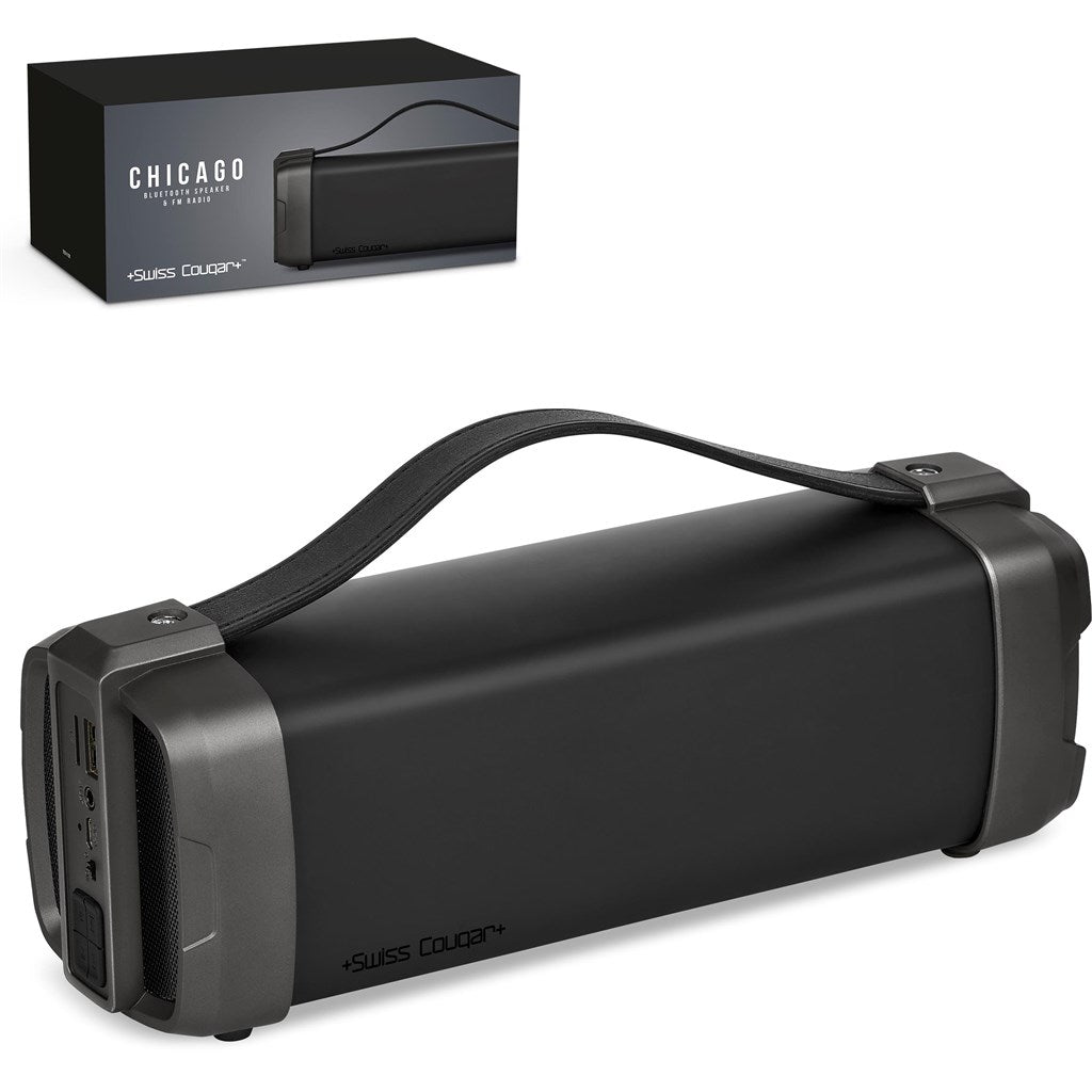 Swiss Cougar Chicago Bluetooth Speaker & FM Radio - Brand your company Logo! Get a quote - Promo Lingo