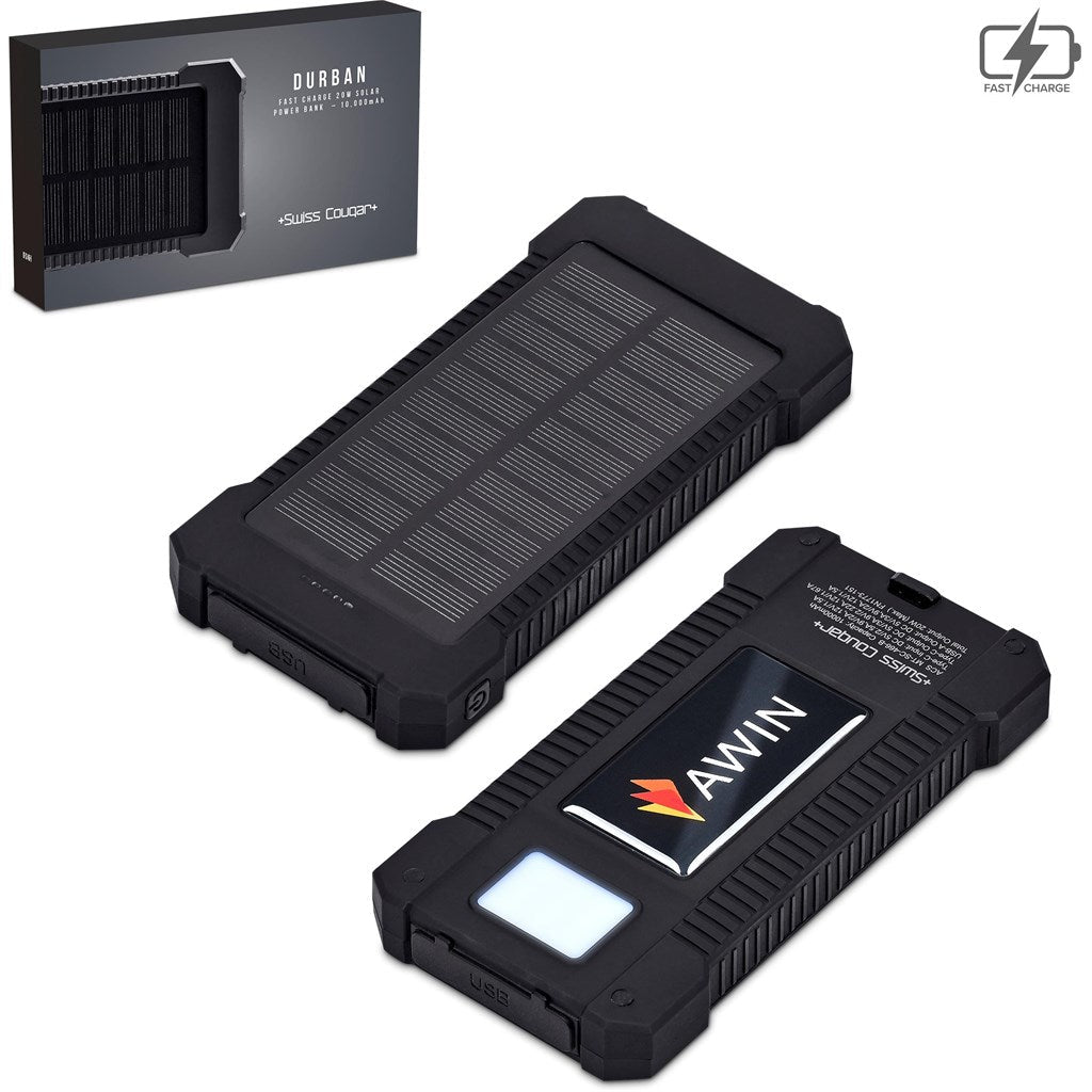 Swiss Cougar Durban Fast Charge 20W Solar Power Bank - 10000mAh - Brand your company Logo! Get a quote - Promo Lingo