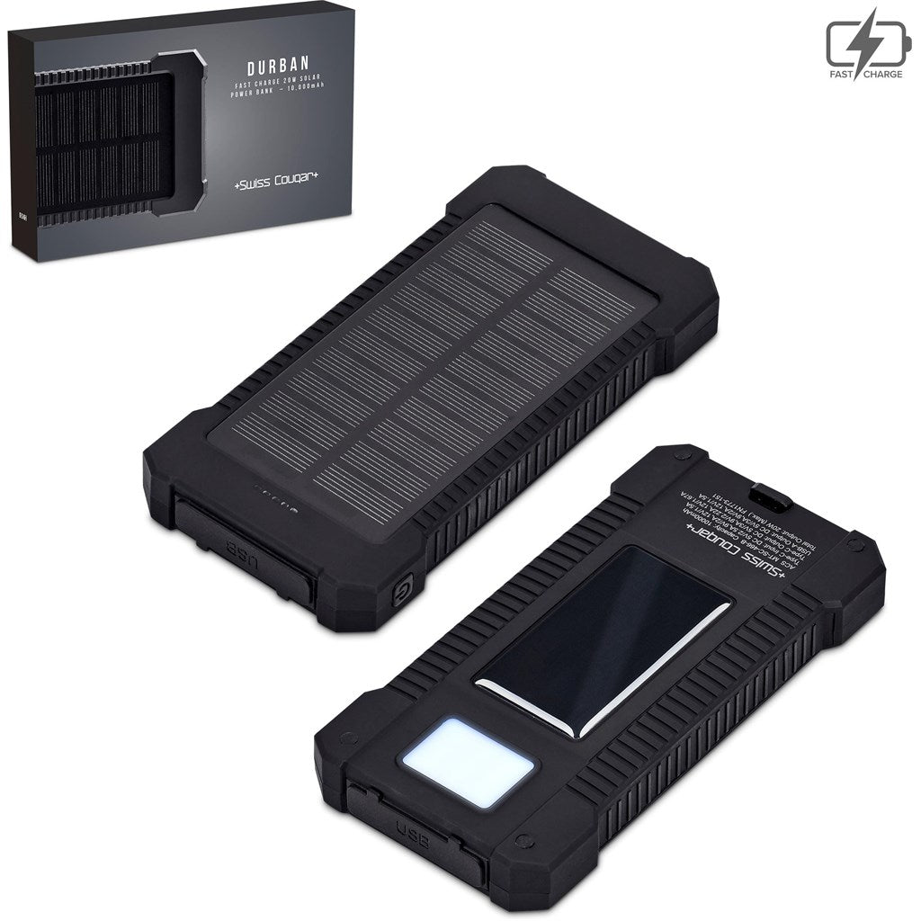 Swiss Cougar Durban Fast Charge 20W Solar Power Bank - 10000mAh - Brand your company Logo! Get a quote - Promo Lingo