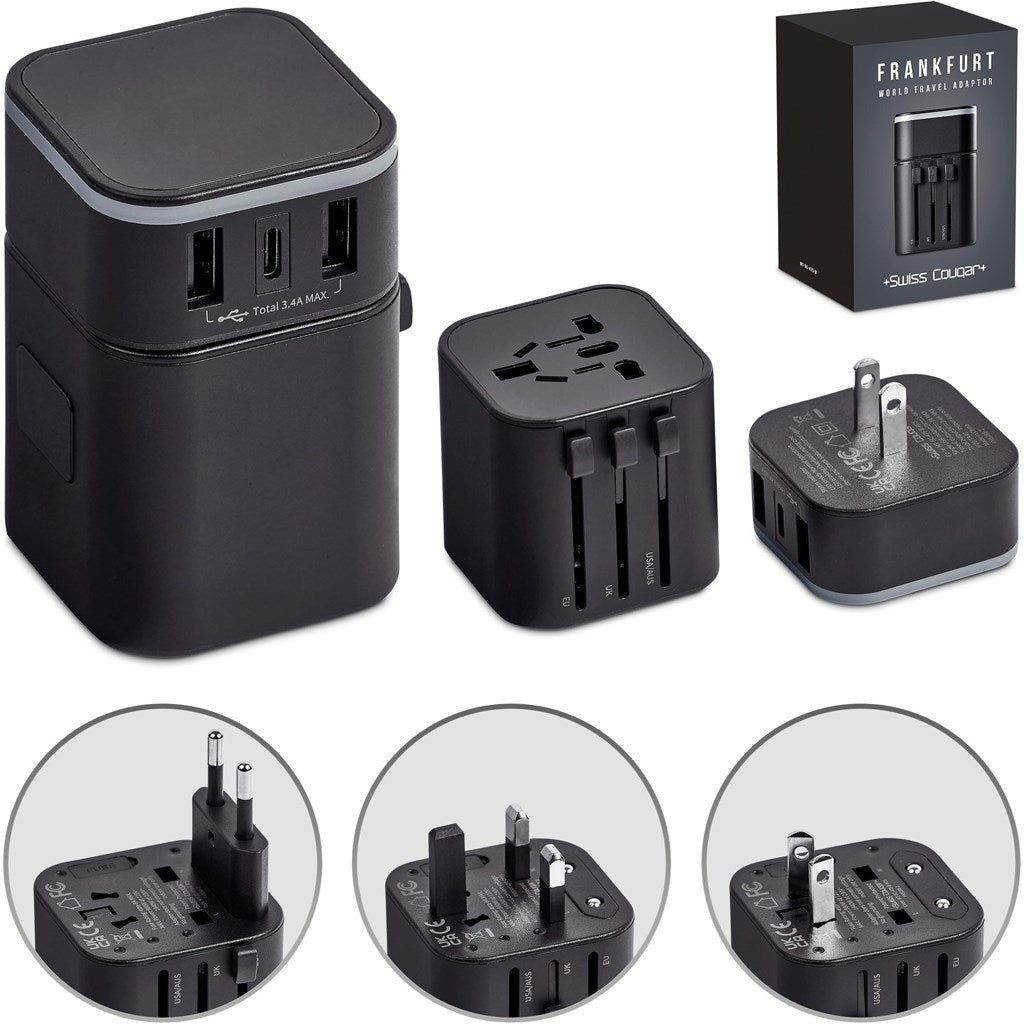 Swiss Cougar Frankfurt World Travel Adaptor - Brand your company Logo! Get a quote - Promo Lingo