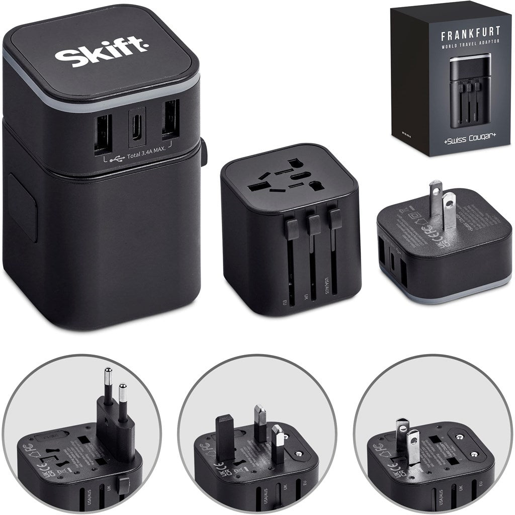 Swiss Cougar Frankfurt World Travel Adaptor - Brand your company Logo! Get a quote - Promo Lingo